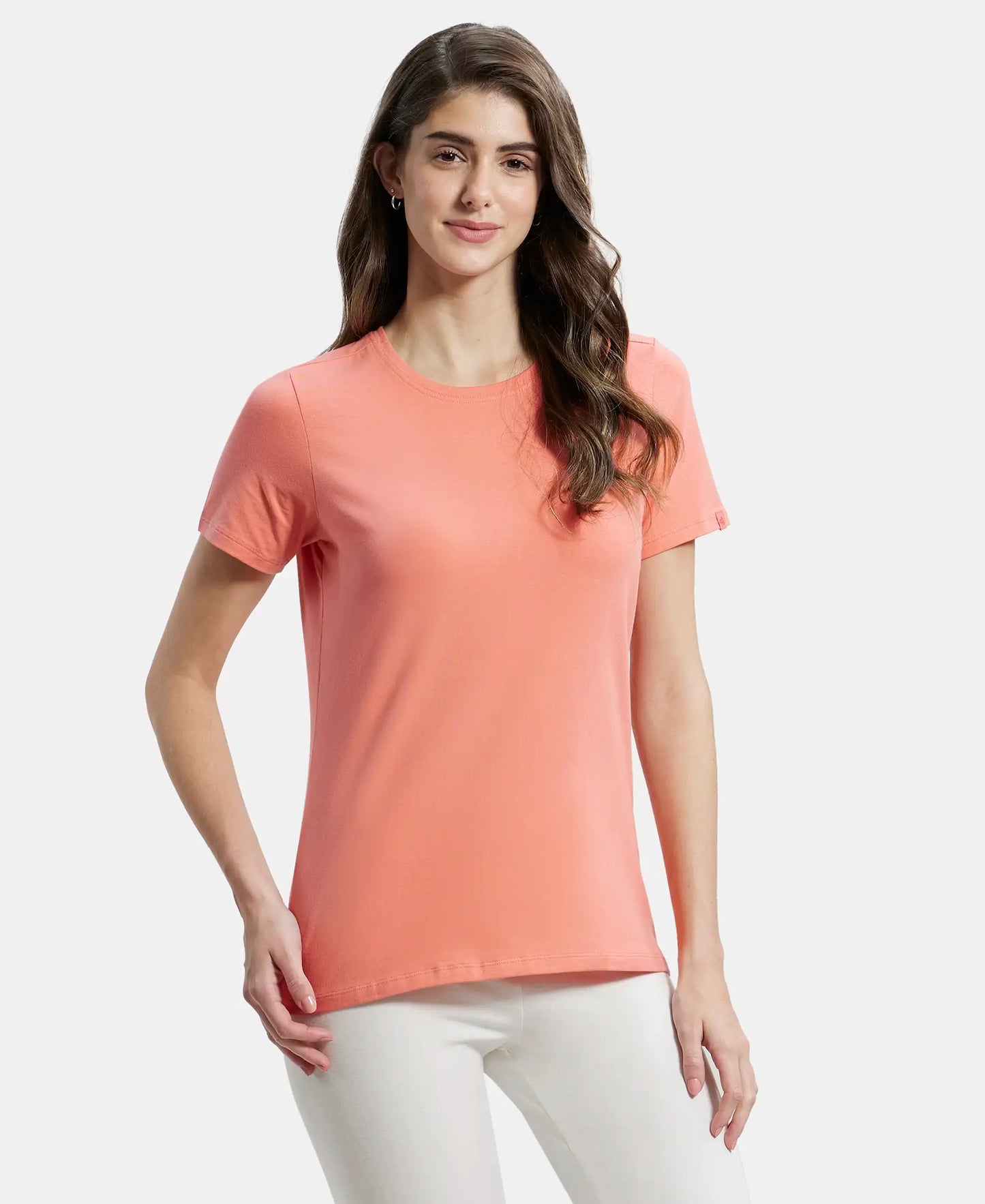 Super Combed Cotton Elastane Regular Fit Solid Round Neck Half Sleeve T-Shirt - Blush Pink-1