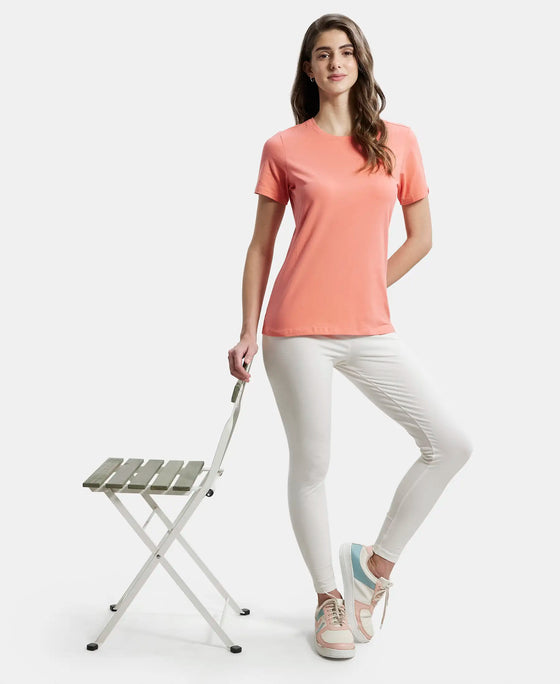 Super Combed Cotton Elastane Regular Fit Solid Round Neck Half Sleeve T-Shirt - Blush Pink-6