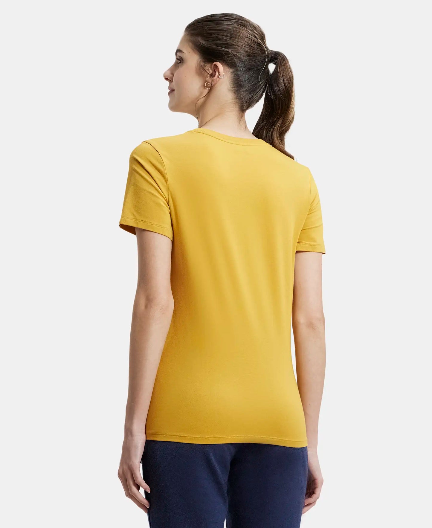 Super Combed Cotton Elastane Regular Fit Solid Round Neck Half Sleeve T-Shirt - Golden Spice-3