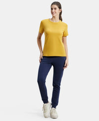 Super Combed Cotton Elastane Regular Fit Solid Round Neck Half Sleeve T-Shirt - Golden Spice-4