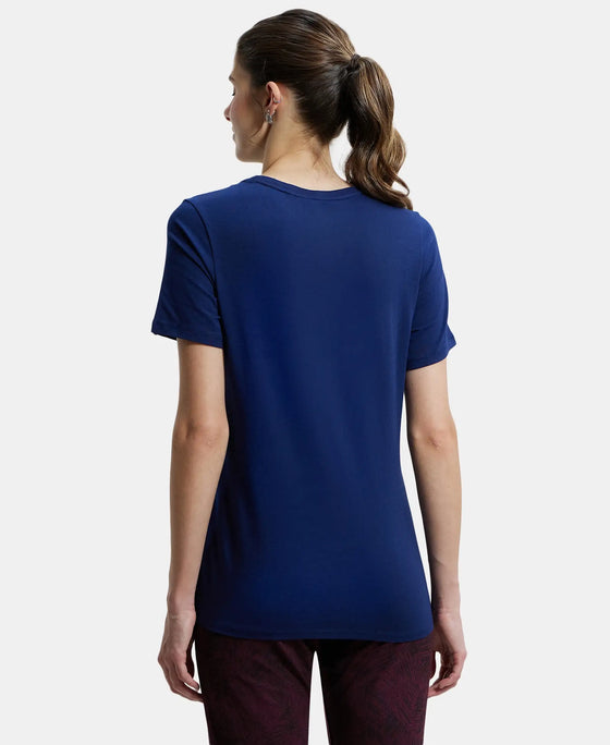 Super Combed Cotton Elastane Regular Fit Solid Round Neck Half Sleeve T-Shirt - Imperial Blue-3