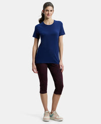 Super Combed Cotton Elastane Regular Fit Solid Round Neck Half Sleeve T-Shirt - Imperial Blue-4