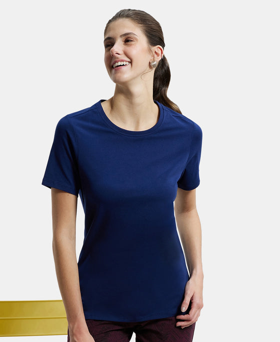 Super Combed Cotton Elastane Regular Fit Solid Round Neck Half Sleeve T-Shirt - Imperial Blue-5