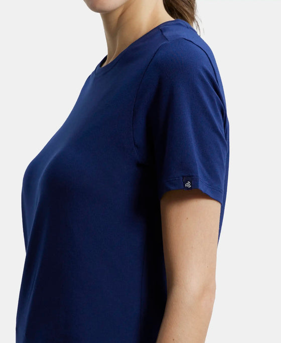 Super Combed Cotton Elastane Regular Fit Solid Round Neck Half Sleeve T-Shirt - Imperial Blue-6