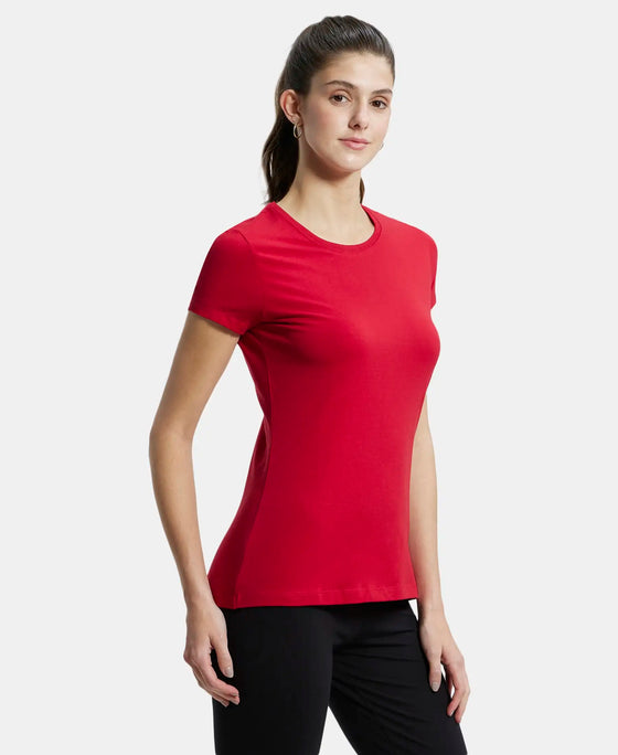 Super Combed Cotton Elastane Regular Fit Solid Round Neck Half Sleeve T-Shirt - Jester Red-2