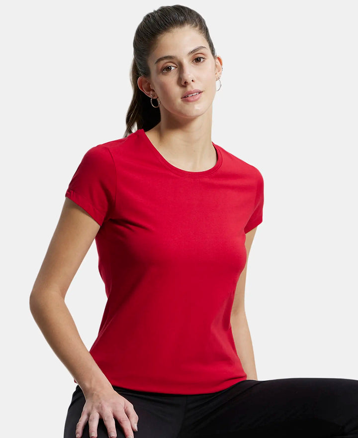 Super Combed Cotton Elastane Regular Fit Solid Round Neck Half Sleeve T-Shirt - Jester Red-5