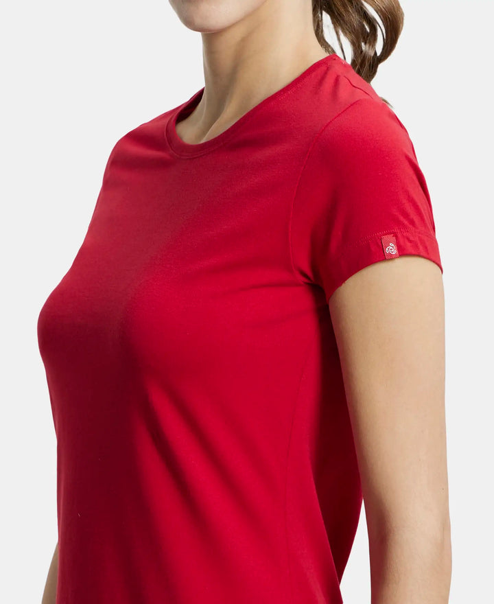 Super Combed Cotton Elastane Regular Fit Solid Round Neck Half Sleeve T-Shirt - Jester Red-6