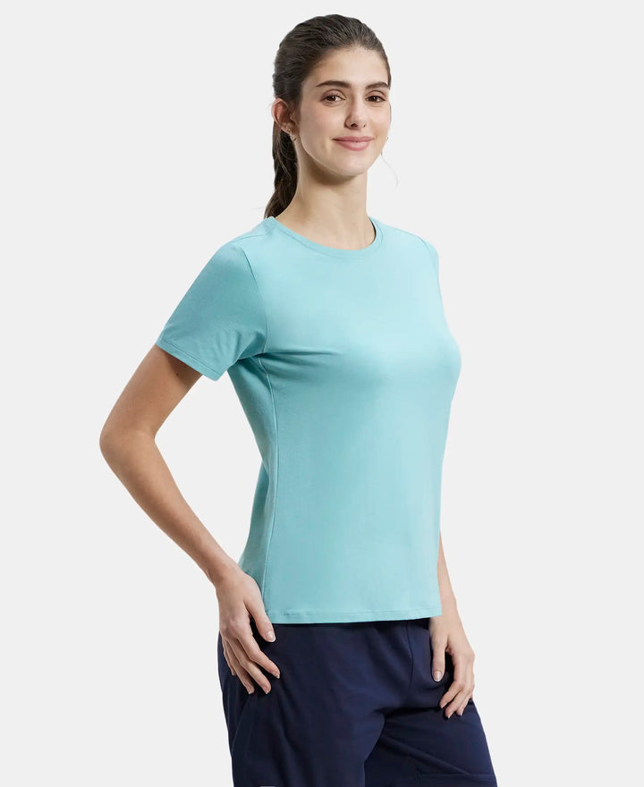 Super Combed Cotton Elastane Regular Fit Solid Round Neck Half Sleeve T-Shirt - Nile Blue-2