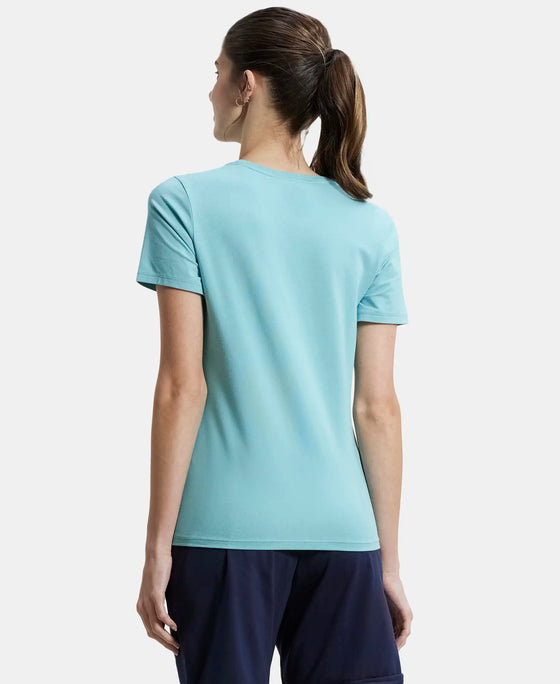 Super Combed Cotton Elastane Regular Fit Solid Round Neck Half Sleeve T-Shirt - Nile Blue-3