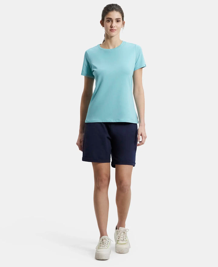 Super Combed Cotton Elastane Regular Fit Solid Round Neck Half Sleeve T-Shirt - Nile Blue-4