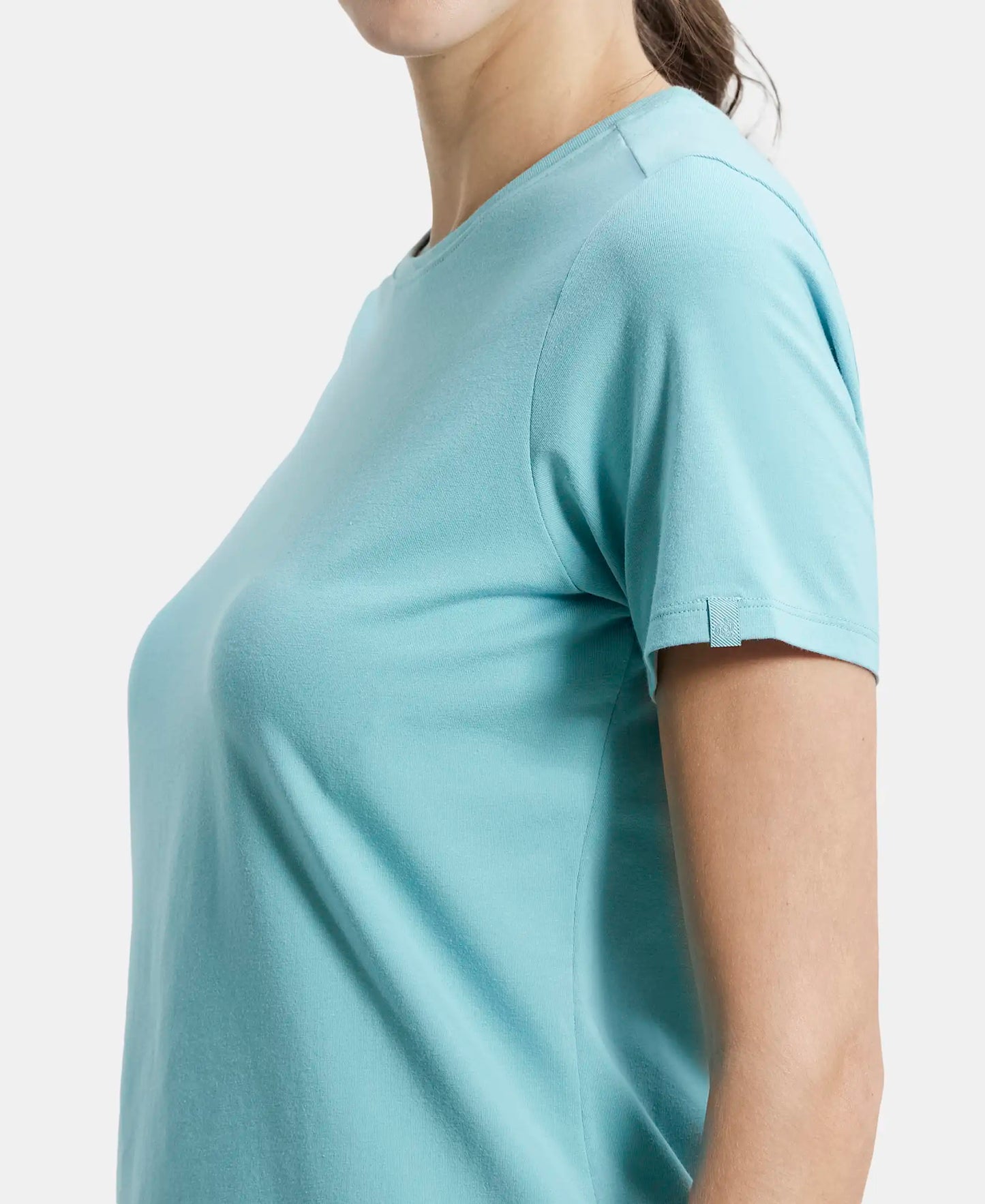 Super Combed Cotton Elastane Regular Fit Solid Round Neck Half Sleeve T-Shirt - Nile Blue-6