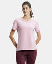 Super Combed Cotton Elastane Regular Fit Solid Round Neck Half Sleeve T-Shirt - Pink Lady Melange-1