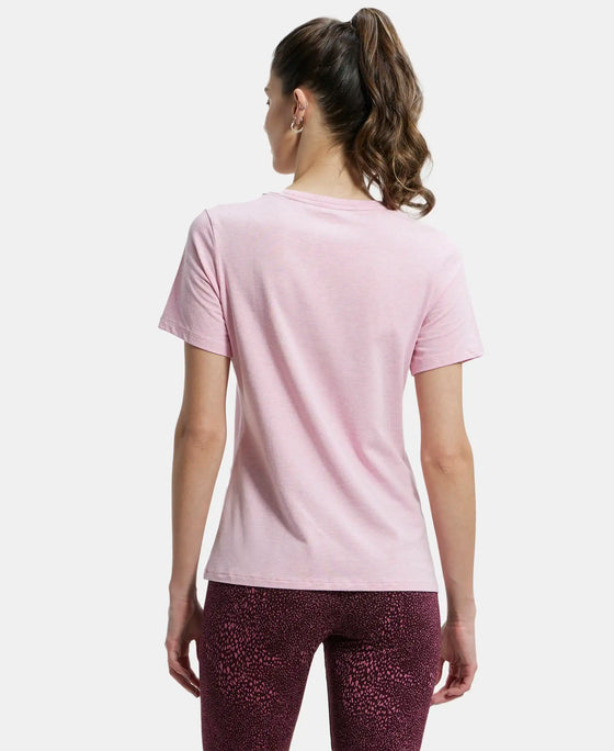 Super Combed Cotton Elastane Regular Fit Solid Round Neck Half Sleeve T-Shirt - Pink Lady Melange-3