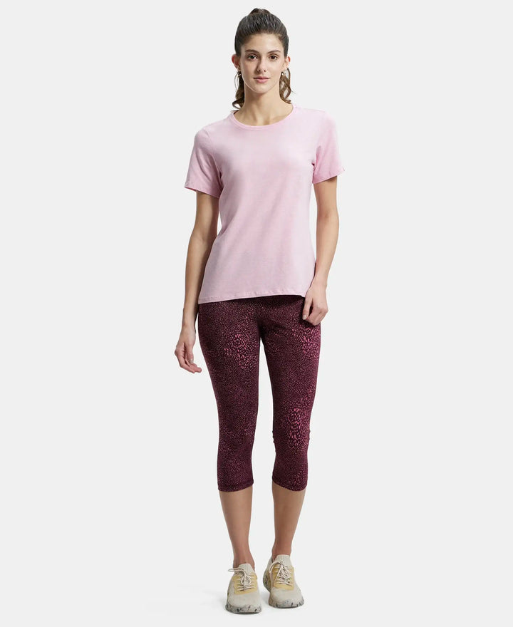 Super Combed Cotton Elastane Regular Fit Solid Round Neck Half Sleeve T-Shirt - Pink Lady Melange-4