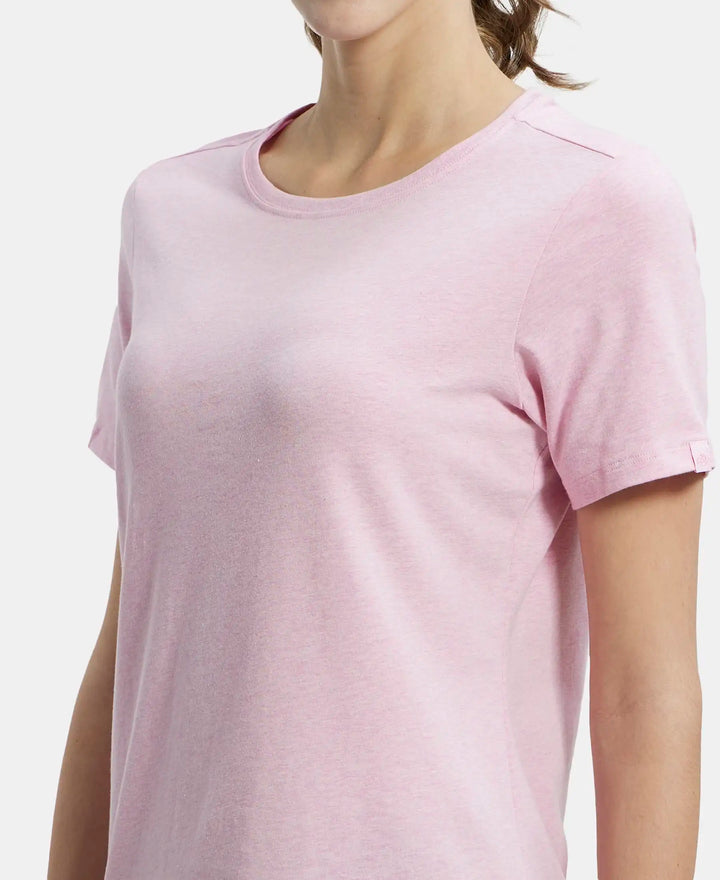 Super Combed Cotton Elastane Regular Fit Solid Round Neck Half Sleeve T-Shirt - Pink Lady Melange-6