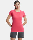 Super Combed Cotton Elastane Regular Fit Solid Round Neck Half Sleeve T-Shirt - Ruby-1
