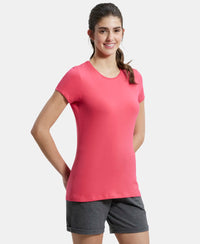Super Combed Cotton Elastane Regular Fit Solid Round Neck Half Sleeve T-Shirt - Ruby-2