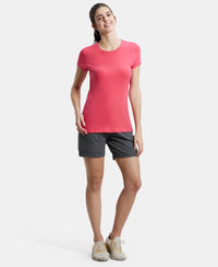 Super Combed Cotton Elastane Regular Fit Solid Round Neck Half Sleeve T-Shirt - Ruby-4
