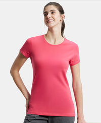 Super Combed Cotton Elastane Regular Fit Solid Round Neck Half Sleeve T-Shirt - Ruby-5