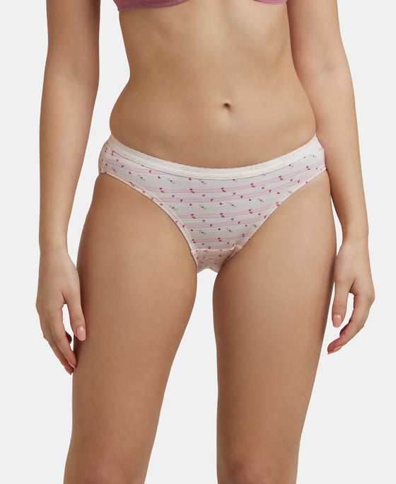 Medium Coverage Super Combed Cotton Bikini With Exposed Waistband and StayFresh Treatment - Light Prints-2