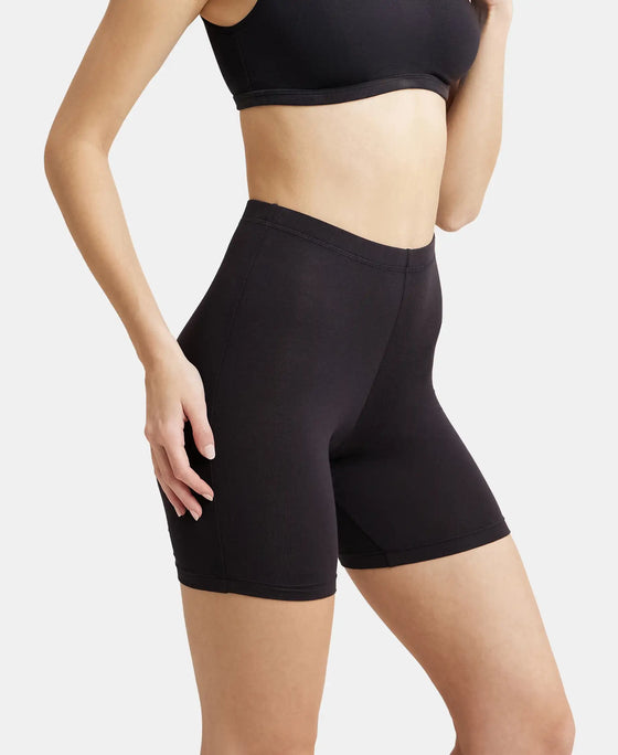 High Coverage Super Combed Cotton Elastane Stretch Shorties With Concealed Waistband - Black-2