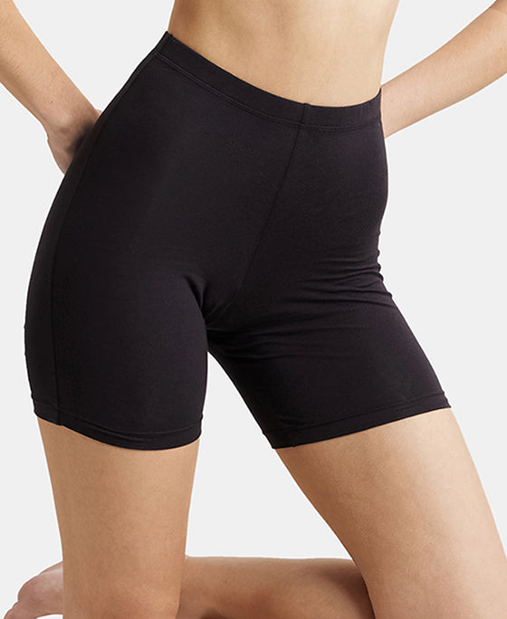 High Coverage Super Combed Cotton Elastane Stretch Shorties With Concealed Waistband - Black-5