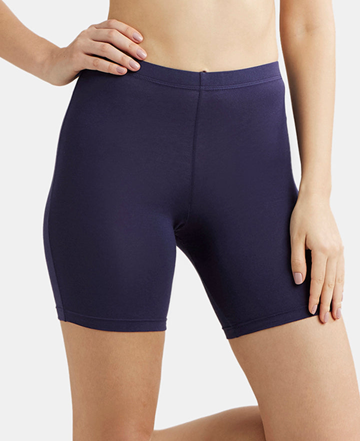 High Coverage Super Combed Cotton Elastane Stretch Shorties With Concealed Waistband - Classic Navy-5