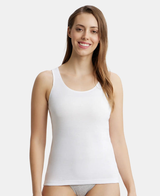 Super Combed Cotton Rib Fabric Inner Tank Top With StayFresh Treatment - White-1