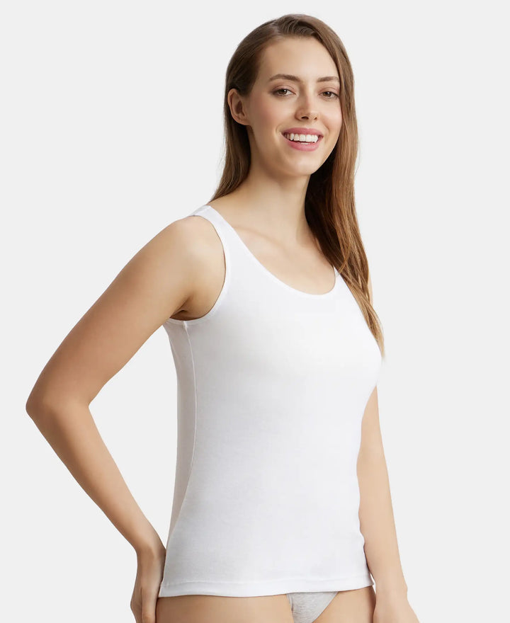 Super Combed Cotton Rib Fabric Inner Tank Top With StayFresh Treatment - White-2