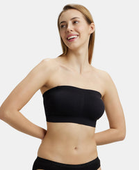 Wirefree Padded Micro Touch Nylon Elastane Bandeau Bra with Removable Pads and Detachable Transparent Straps - Black-5
