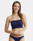 Wirefree Padded Micro Touch Nylon Elastane Bandeau Bra with Removable Pads and Detachable Transparent Straps - Classic Navy-1