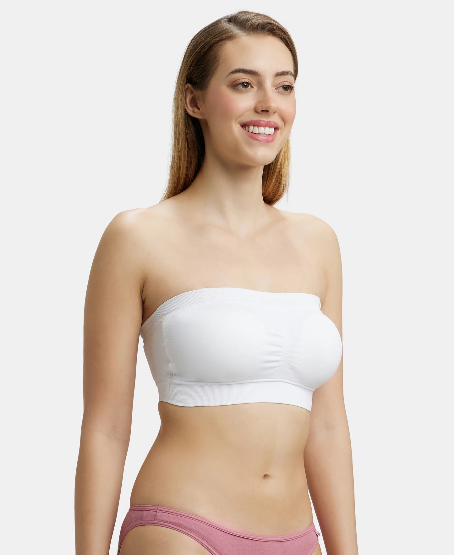 Wirefree Padded Micro Touch Nylon Elastane Bandeau Bra with Removable Pads and Detachable Transparent Straps - White-2