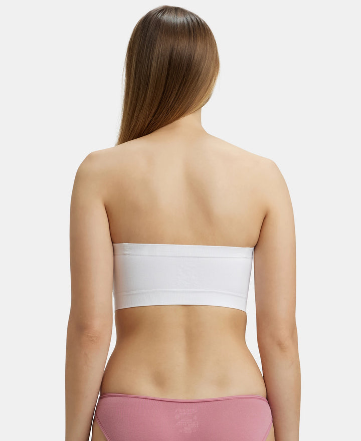 Wirefree Padded Micro Touch Nylon Elastane Bandeau Bra with Removable Pads and Detachable Transparent Straps - White-3
