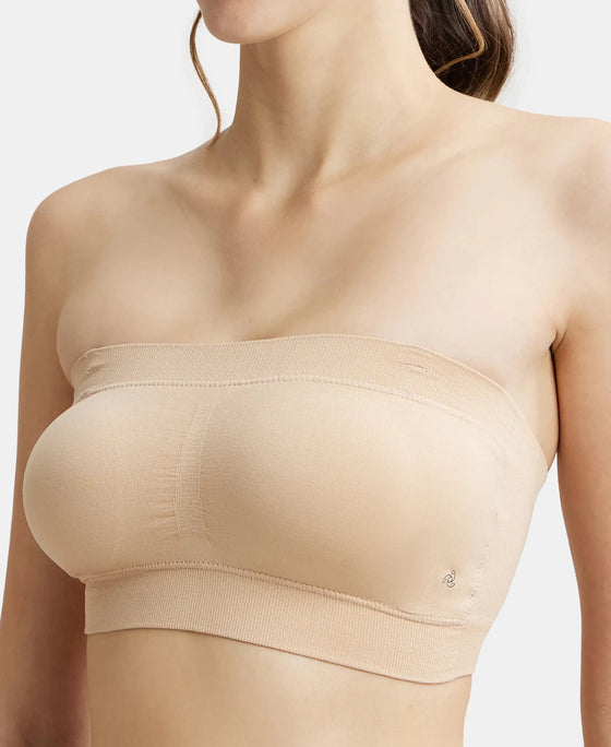Wirefree Padded Micro Touch Nylon Elastane Bandeau Bra with Removable Pads and Detachable Transparent Straps - Light Skin-7
