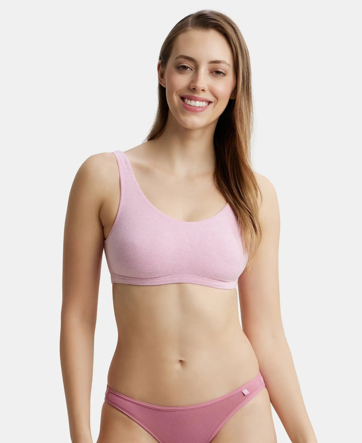 Super Combed Cotton Elastane Slip On Crop Top With StayFresh Treatment - Pink Lady Melange-1