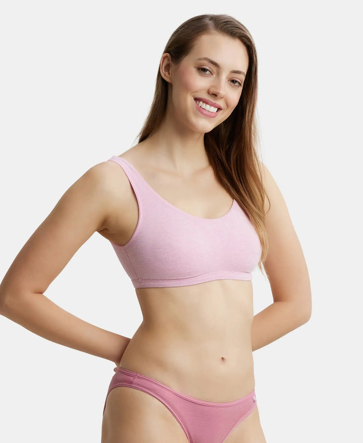 Super Combed Cotton Elastane Slip On Crop Top With StayFresh Treatment - Pink Lady Melange-2