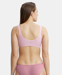 Super Combed Cotton Elastane Slip On Crop Top With StayFresh Treatment - Pink Lady Melange-3