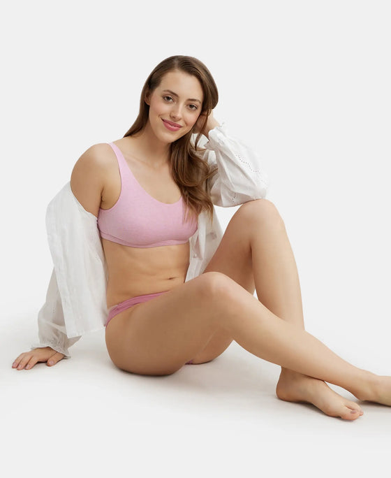 Super Combed Cotton Elastane Slip On Crop Top With StayFresh Treatment - Pink Lady Melange-6