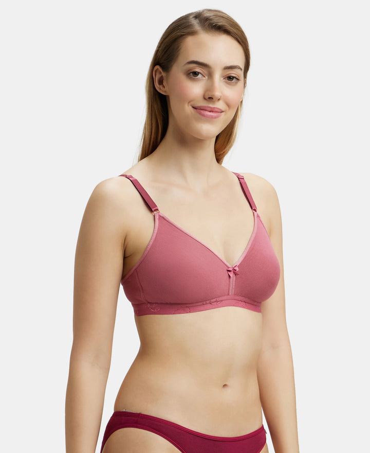 Wirefree Non Padded Super Combed Cotton Elastane Beginners Bra with Ultrasoft and Durable Underband - Rose Wine-2