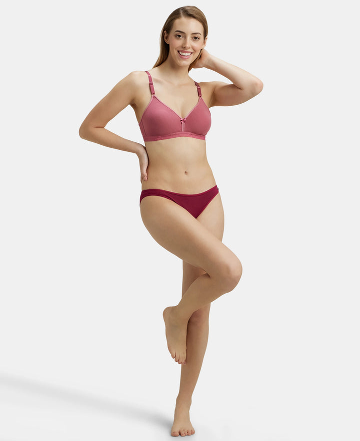 Wirefree Non Padded Super Combed Cotton Elastane Beginners Bra with Ultrasoft and Durable Underband - Rose Wine-6