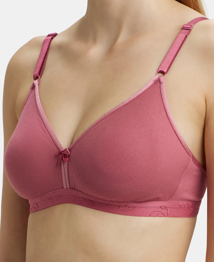 Wirefree Non Padded Super Combed Cotton Elastane Beginners Bra with Ultrasoft and Durable Underband - Rose Wine-7