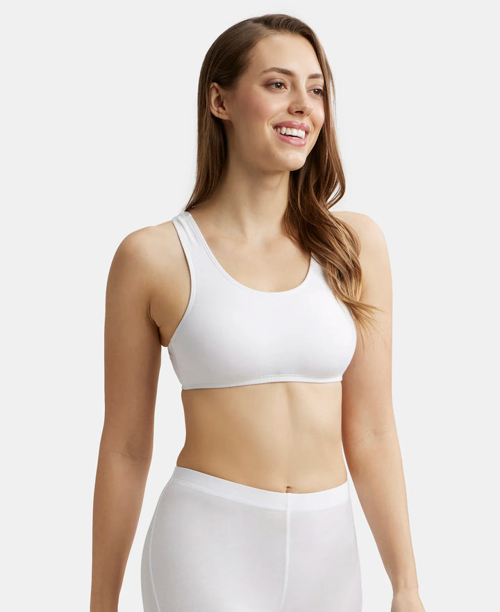 Super Combed Cotton Elastane Stretch Slip On Crop Top With StayFresh Treatment - White-2