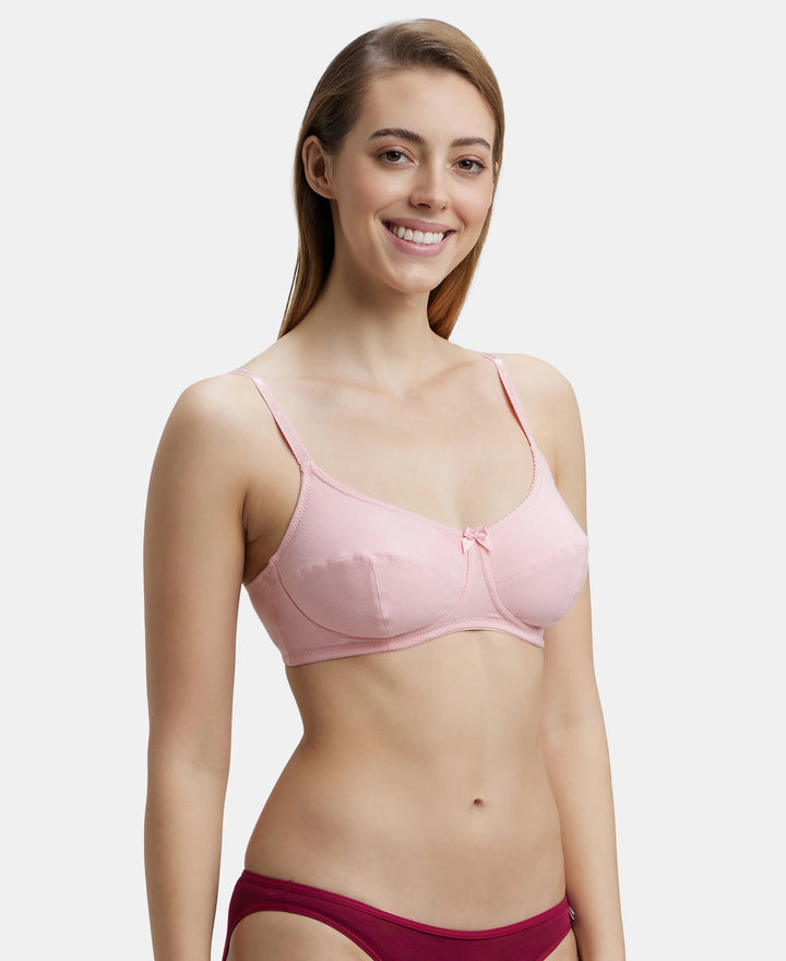 Wirefree Non Padded Super Combed Cotton Elastane Full Coverage Everyday Bra with Soft Adjustable Straps - Candy Pink-2