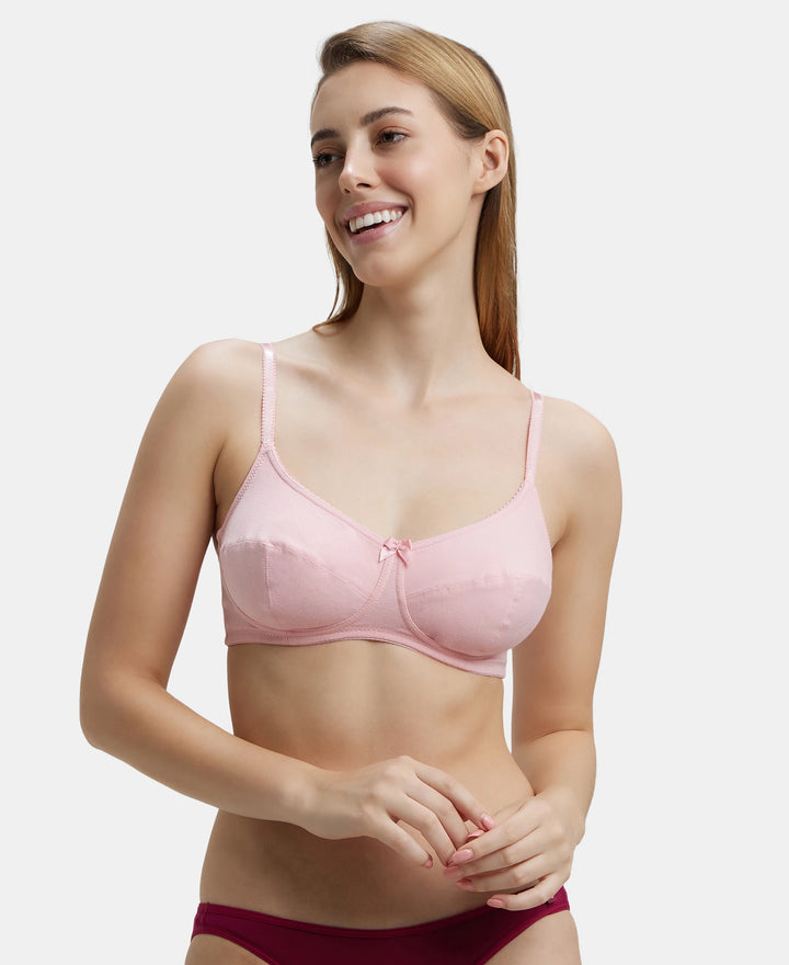 Wirefree Non Padded Super Combed Cotton Elastane Full Coverage Everyday Bra with Soft Adjustable Straps - Candy Pink-5
