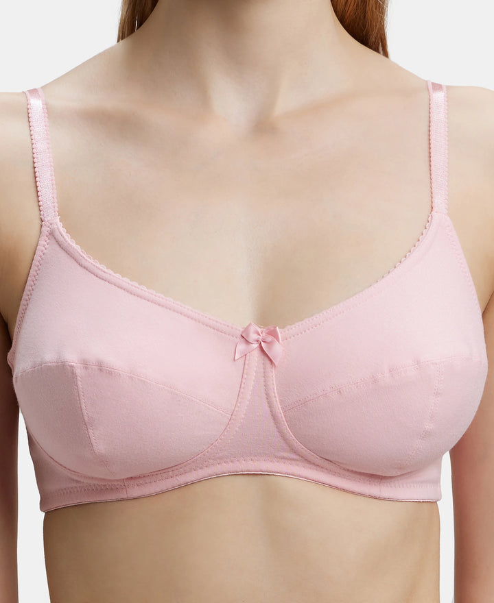 Wirefree Non Padded Super Combed Cotton Elastane Full Coverage Everyday Bra with Soft Adjustable Straps - Candy Pink-7
