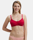 Wirefree Non Padded Super Combed Cotton Elastane Full Coverage Everyday Bra with Soft Adjustable Straps - Red Love-1
