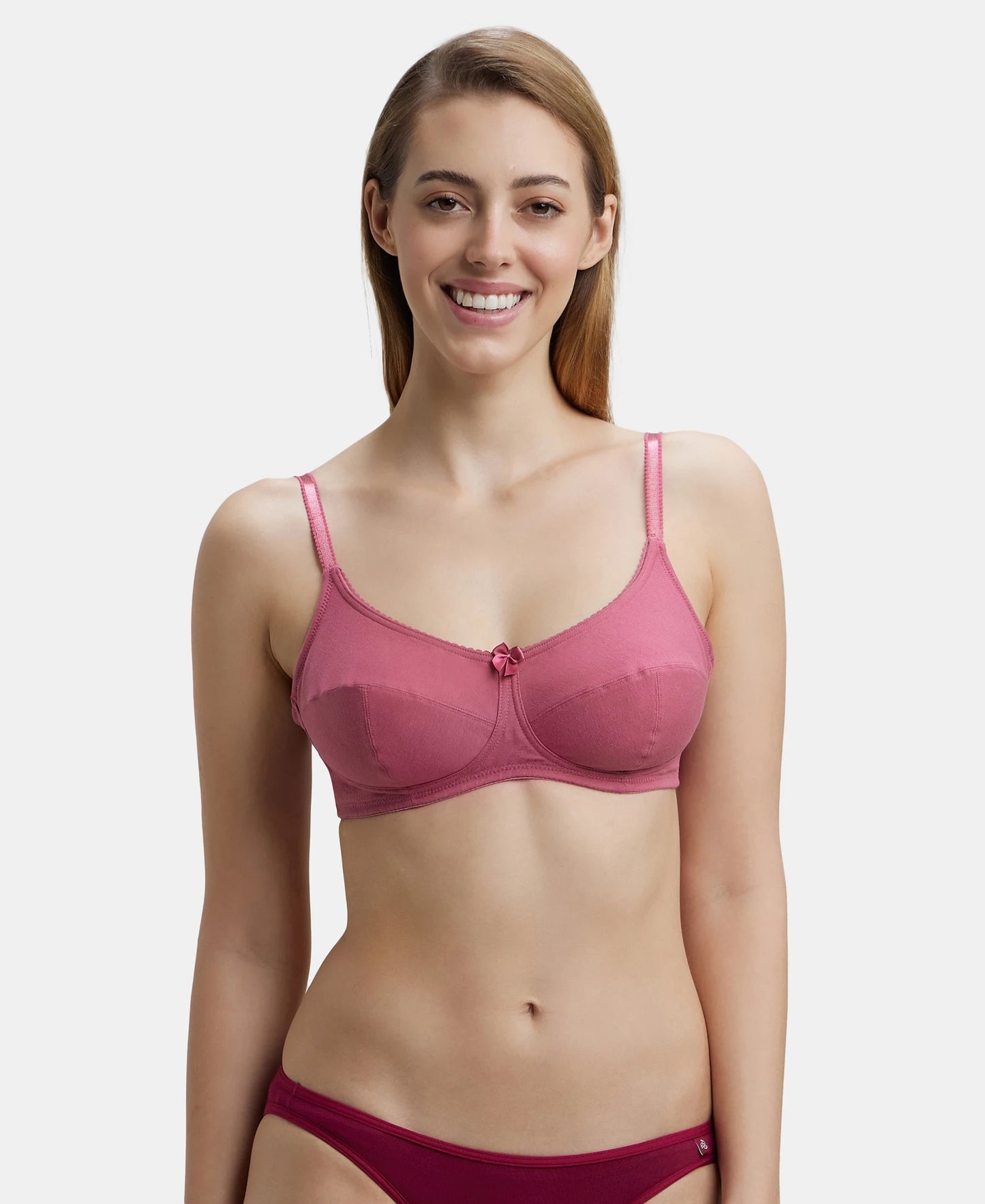 Wirefree Non Padded Super Combed Cotton Elastane Full Coverage Everyday Bra with Soft Adjustable Straps - Rose Wine-1