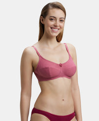 Wirefree Non Padded Super Combed Cotton Elastane Full Coverage Everyday Bra with Soft Adjustable Straps - Rose Wine-2