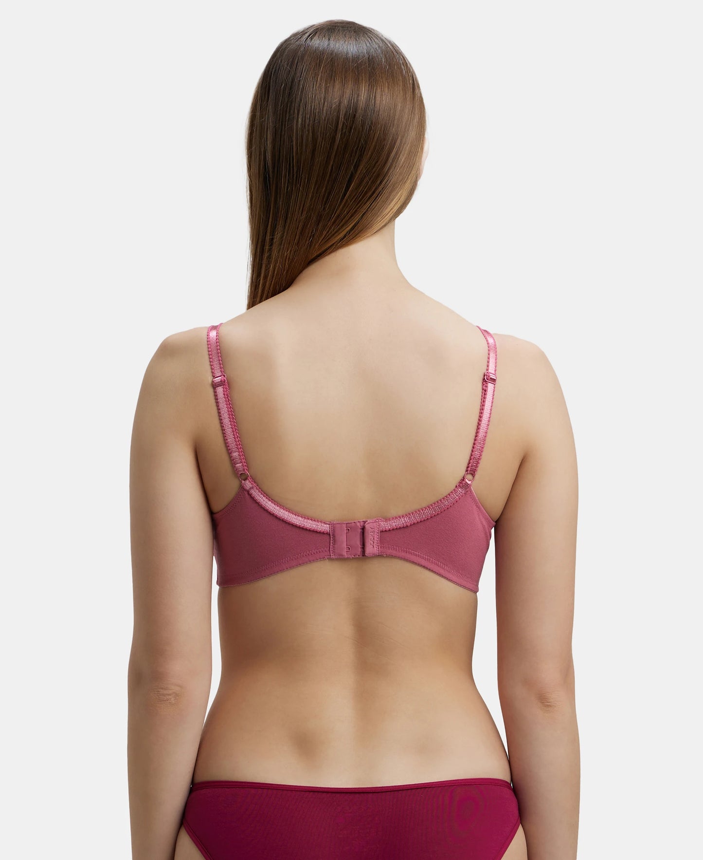 Wirefree Non Padded Super Combed Cotton Elastane Full Coverage Everyday Bra with Soft Adjustable Straps - Rose Wine-3