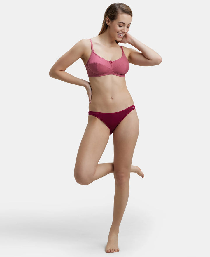 Wirefree Non Padded Super Combed Cotton Elastane Full Coverage Everyday Bra with Soft Adjustable Straps - Rose Wine-6